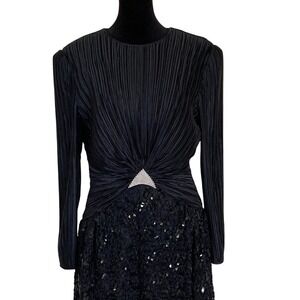 Rubin Womens Black Long Sleeve Tea Length Elegant Evening Gown Size 10 Formal